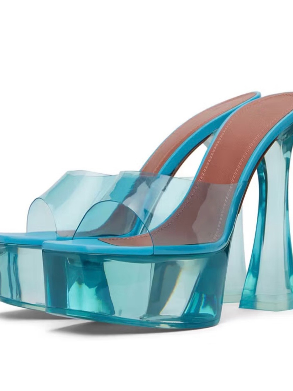 FSJ Blue Clear Platform Slide Heels